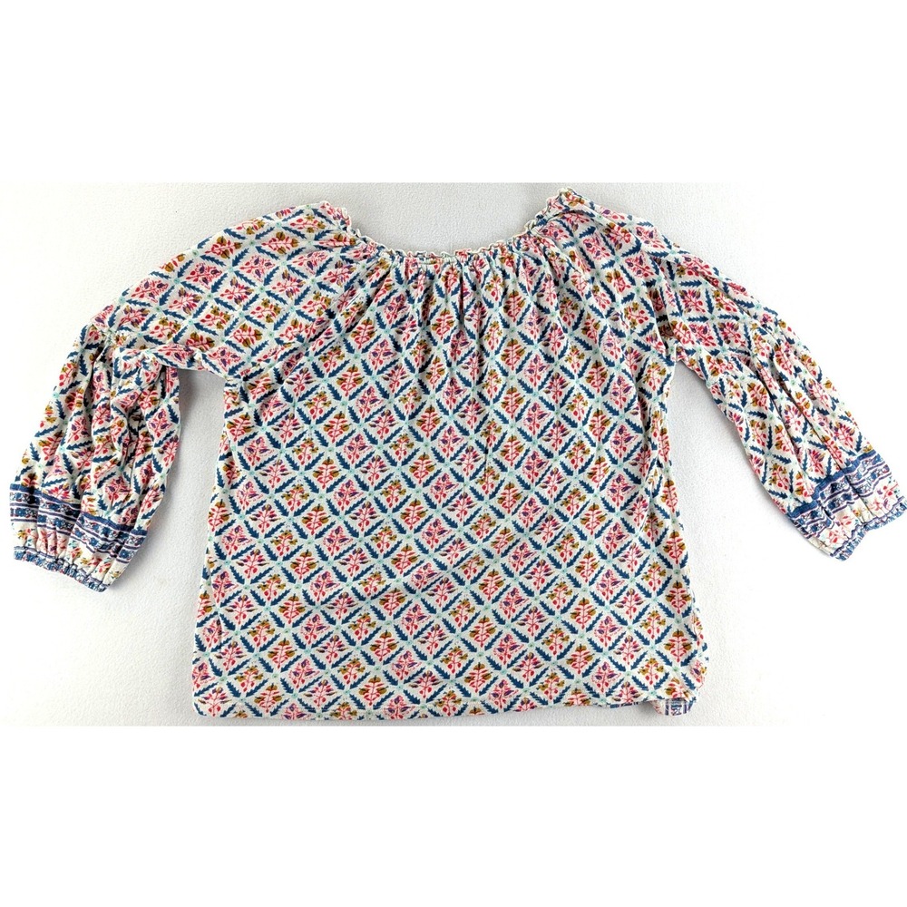 Lucky Brand Women Medium Blue Red Floral Boho Peasant Blouse Long Sleeve - Picture 2 of 6